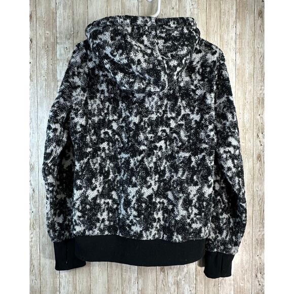 Athleta Tugga Hoodie Womens‎ S Gray Black Animal Print Thumb Fleece Sweatshirt - Picture 2 of 11